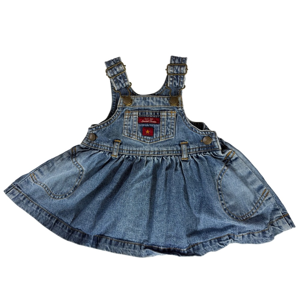 Baby Gap Vintage Denim Overall Jumper Dress Blue Star Patch 3-6M